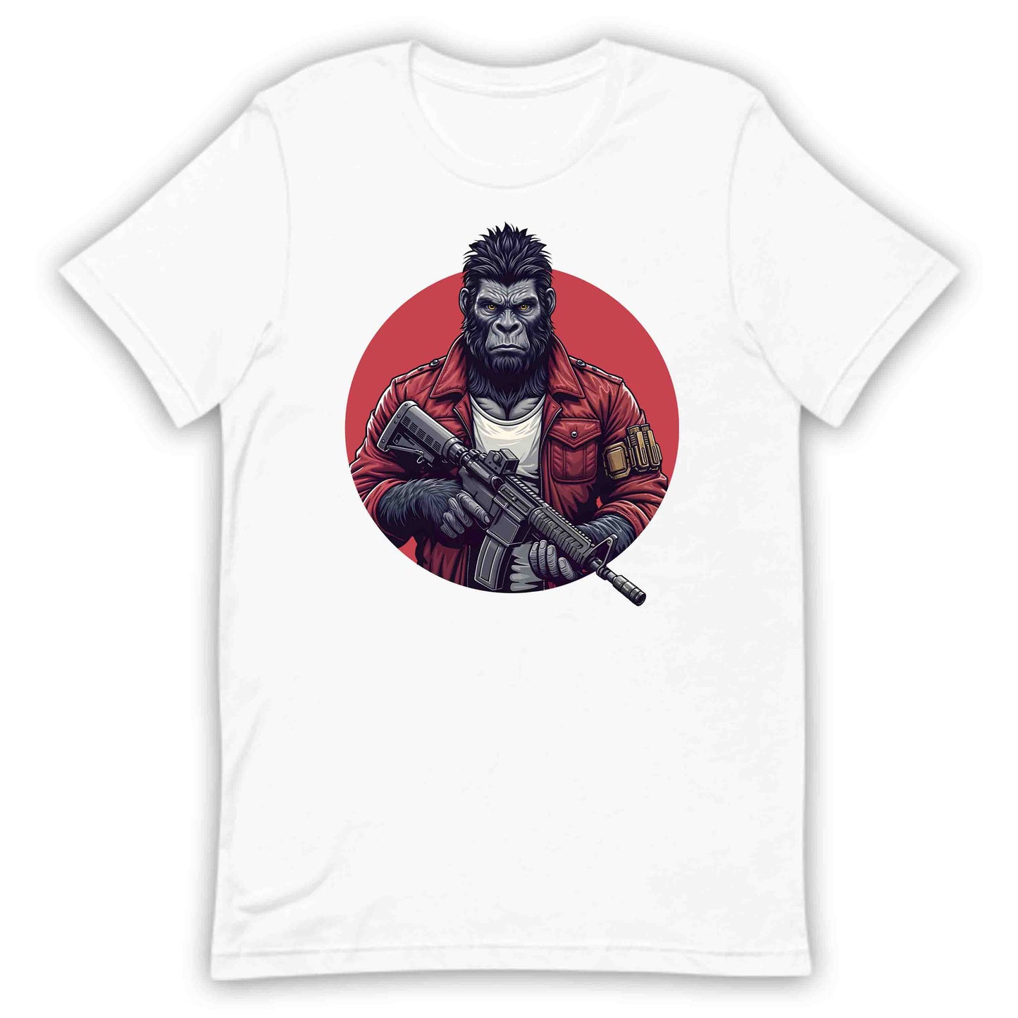 Military Style Gorilla Fierce Ape in Red Jacket Holding Rifle | PRODUCT CODE: URBGOLAMTWNP