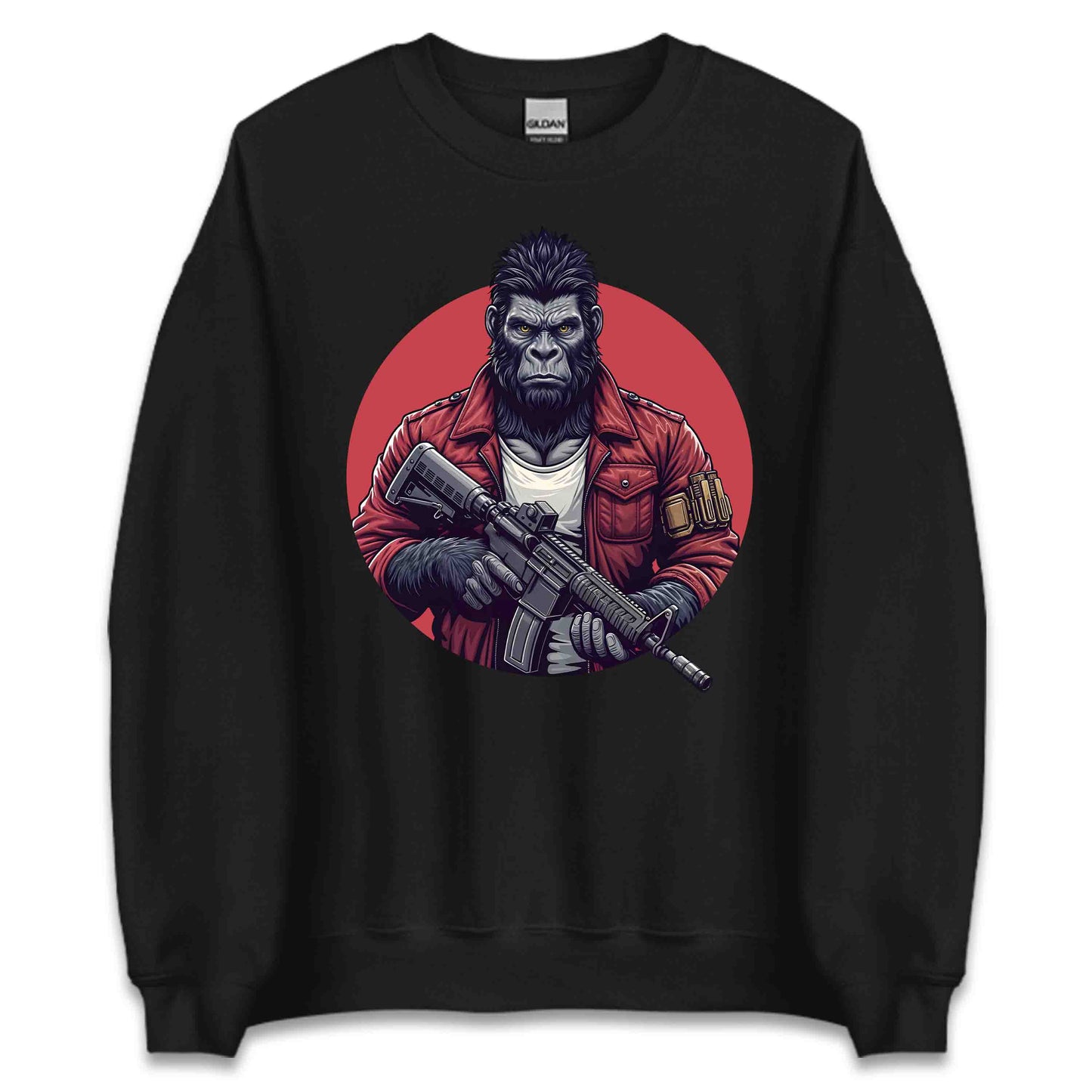 Military Style Gorilla Fierce Ape in Red Jacket Holding Rifle | PRODUCT CODE: URBGOLAMTWNP