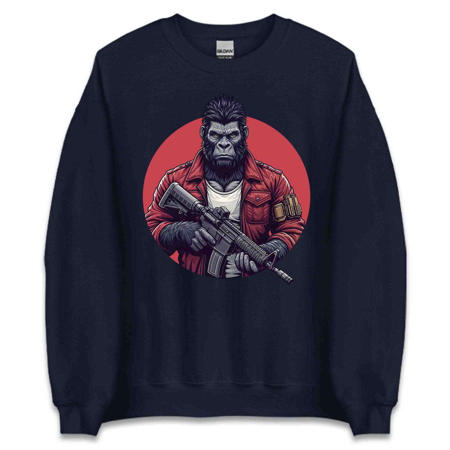 Military Style Gorilla Fierce Ape in Red Jacket Holding Rifle | PRODUCT CODE: URBGOLAMTWNP
