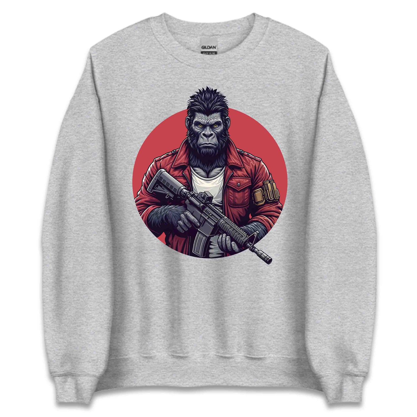 Military Style Gorilla Fierce Ape in Red Jacket Holding Rifle | PRODUCT CODE: URBGOLAMTWNP