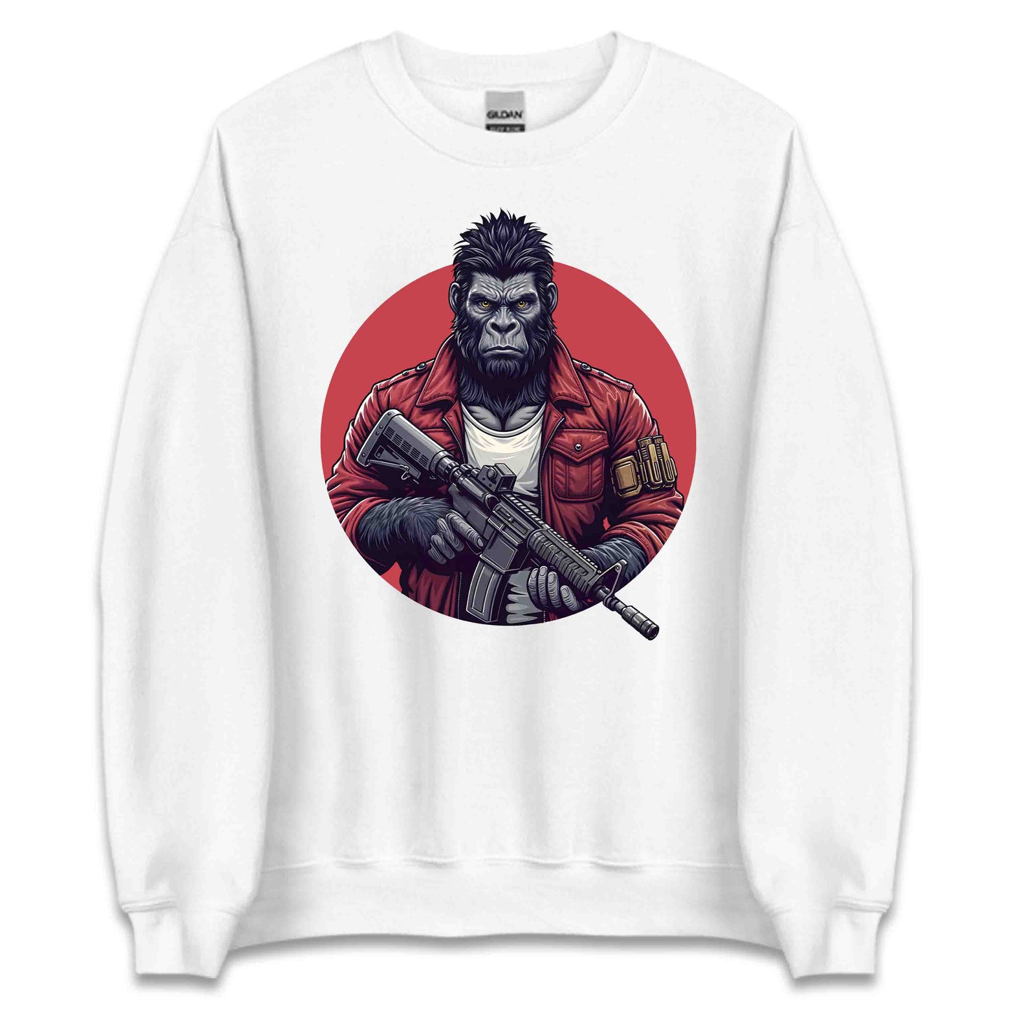 Military Style Gorilla Fierce Ape in Red Jacket Holding Rifle | PRODUCT CODE: URBGOLAMTWNP