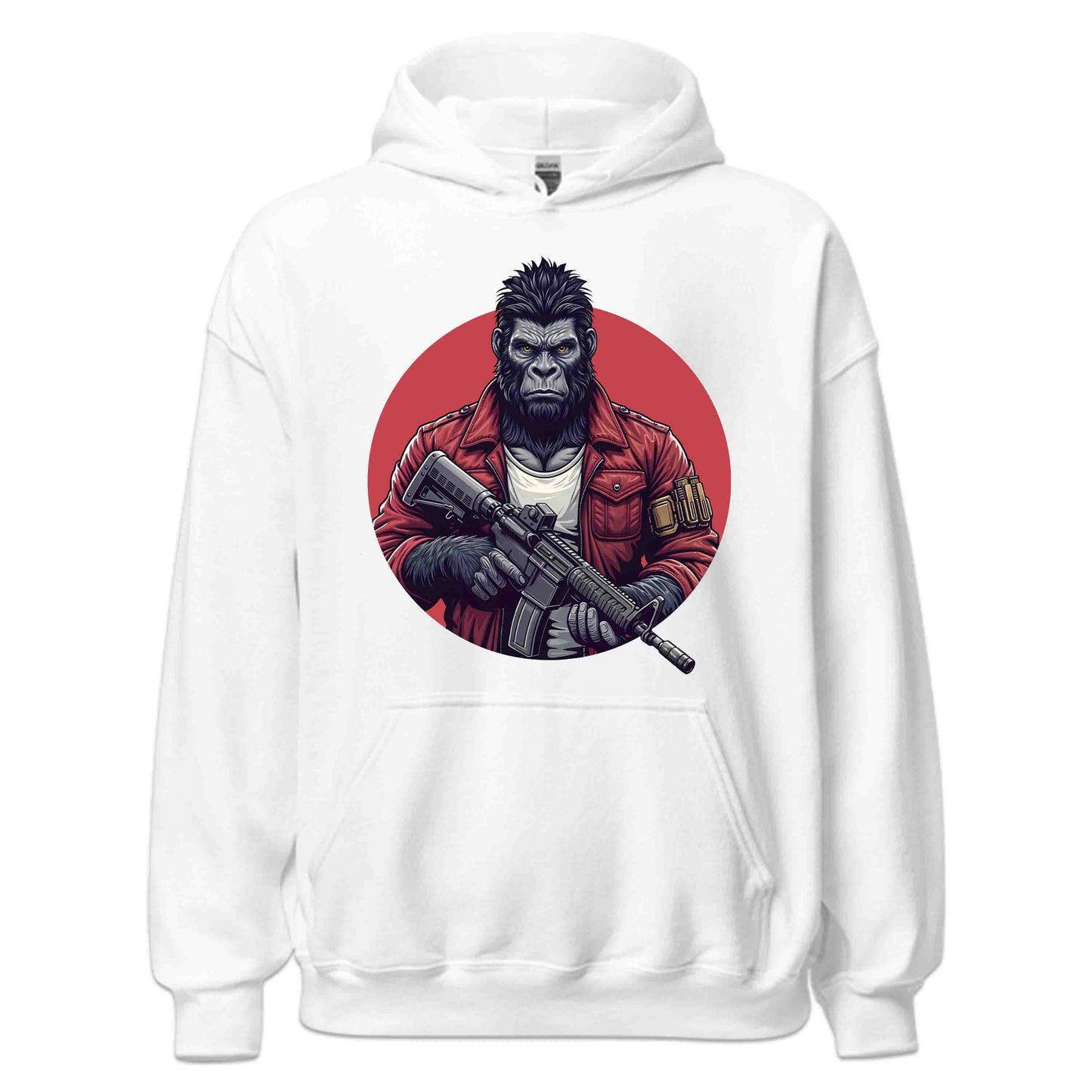 Military Style Gorilla Fierce Ape in Red Jacket Holding Rifle | PRODUCT CODE: URBGOLAMTWNP