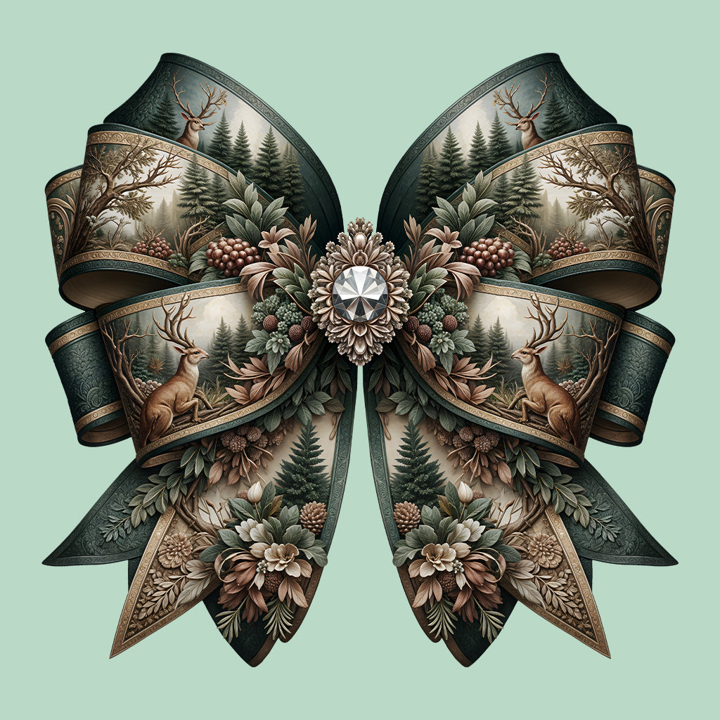 Vintage Forest Deer Coquette Bow Rustic Aesthetic Animal Hunting Bow Woodland Elements | PRODUCT CODE: VGNDROSWHH