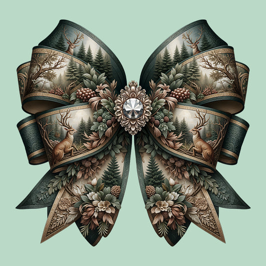 Vintage Forest Deer Coquette Bow Rustic Aesthetic Animal Hunting Bow Woodland Elements | PRODUCT CODE: VGNDROSWHH