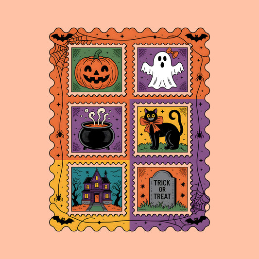 Vintage Halloween Stamp T-Shirt, Retro Pumpkin Sweatshirt, Spooky Ghost Hoodie | PRODUCT CODE: VHQWEGNYL