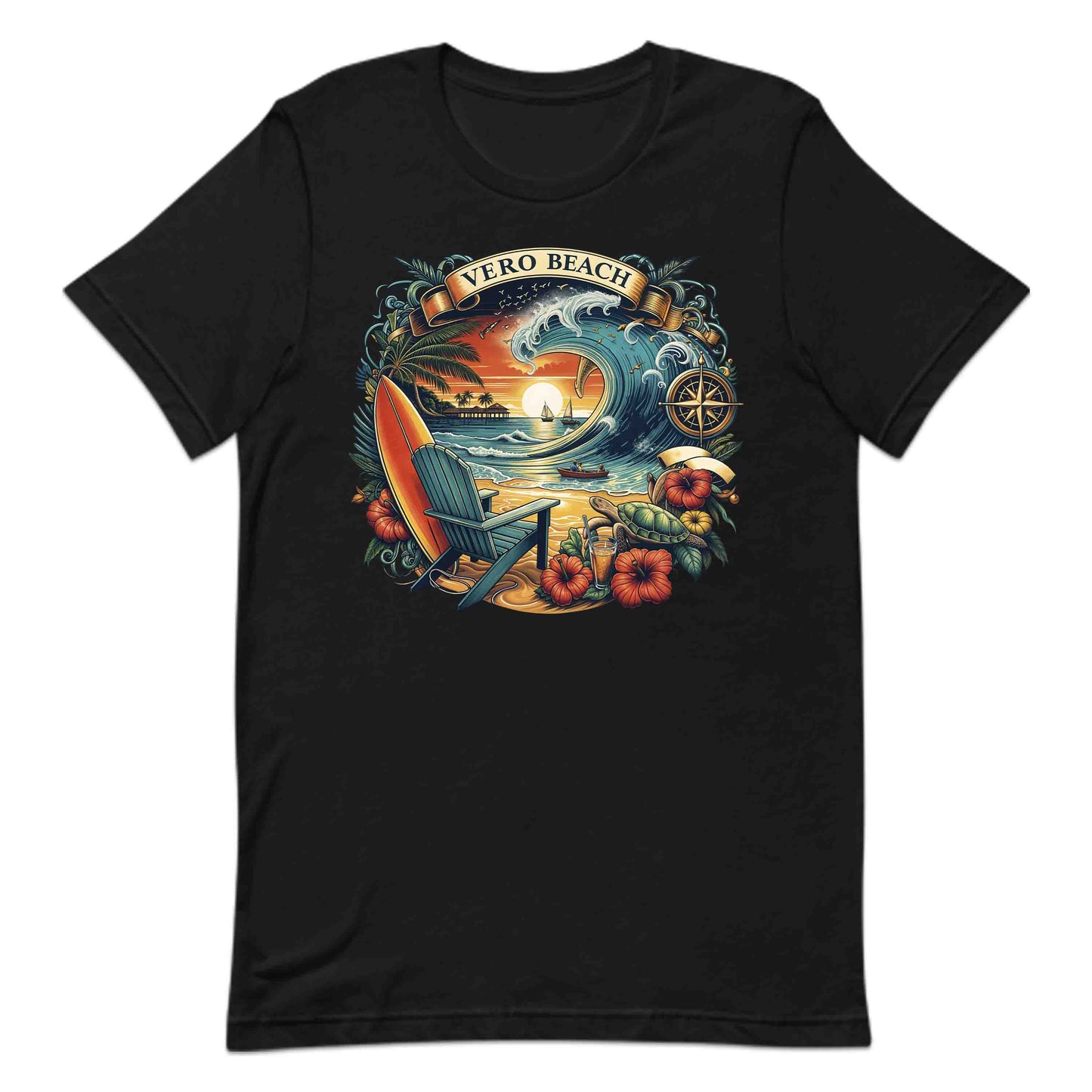 Vero Beach Surf Shirt | Retro Florida Sunset Tee, Sweatshirt, or Hoodie | PRODUCT CODE: VRASDSAJUW