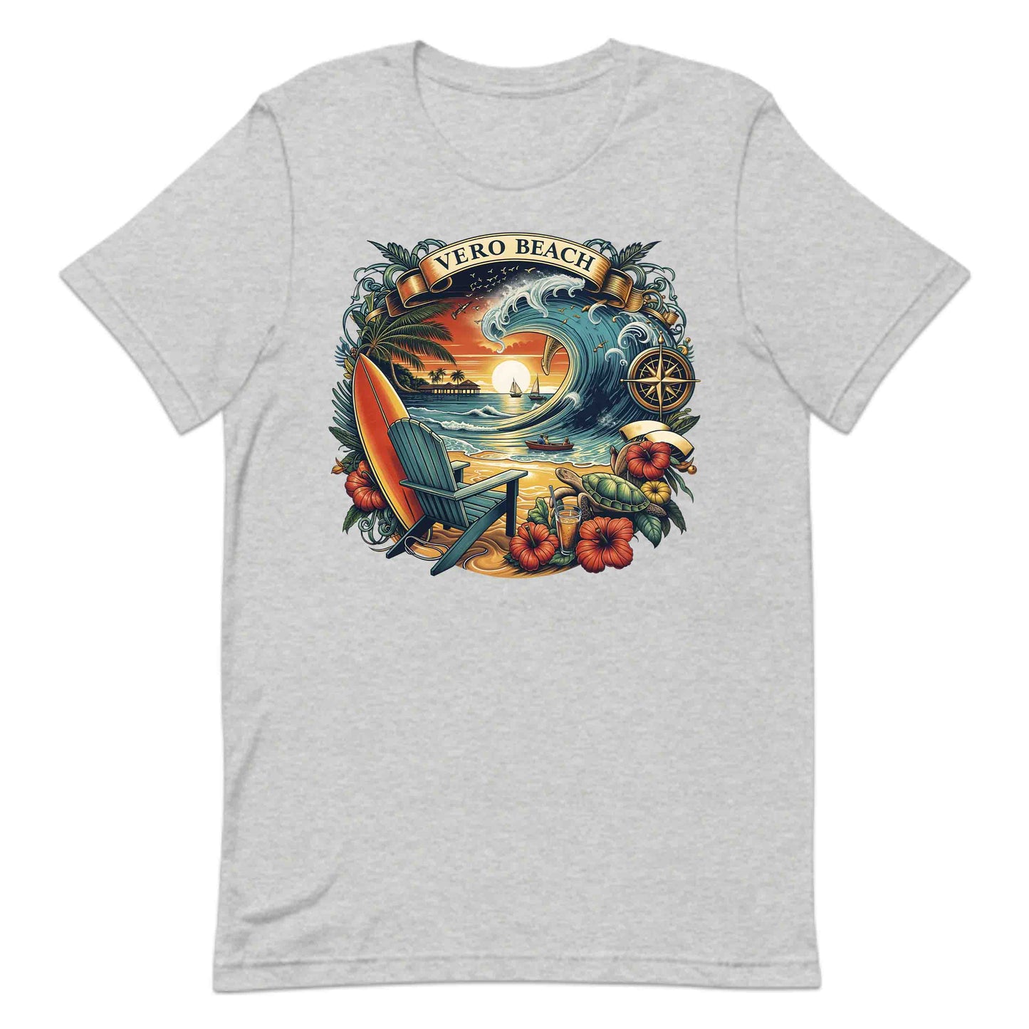 Vero Beach Surf Shirt | Retro Florida Sunset Tee, Sweatshirt, or Hoodie | PRODUCT CODE: VRASDSAJUW