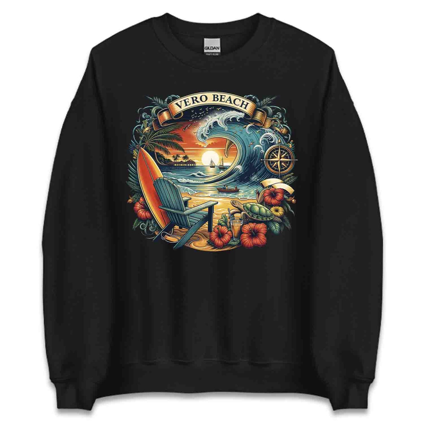 Vero Beach Surf Shirt | Retro Florida Sunset Tee, Sweatshirt, or Hoodie | PRODUCT CODE: VRASDSAJUW