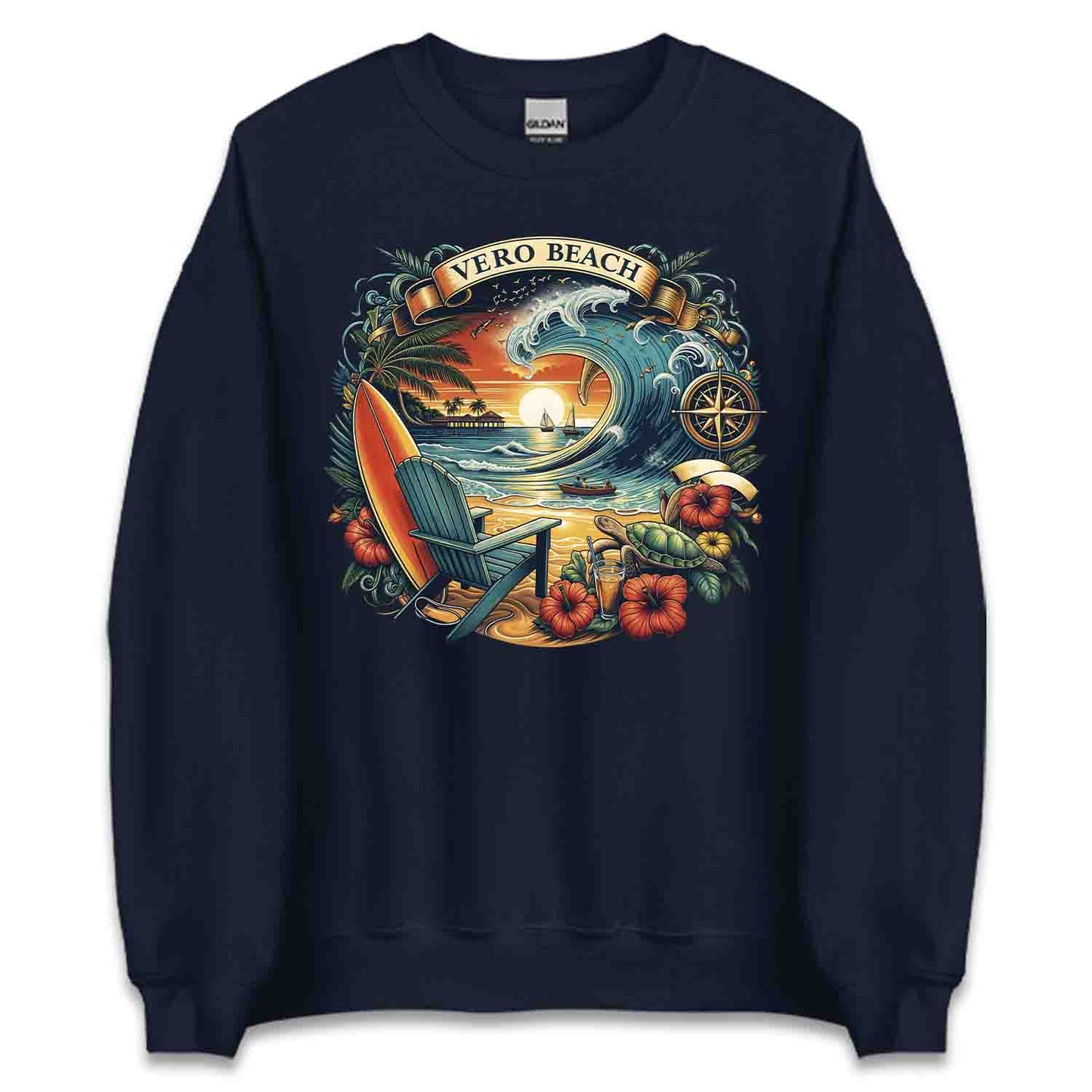 Vero Beach Surf Shirt | Retro Florida Sunset Tee, Sweatshirt, or Hoodie | PRODUCT CODE: VRASDSAJUW