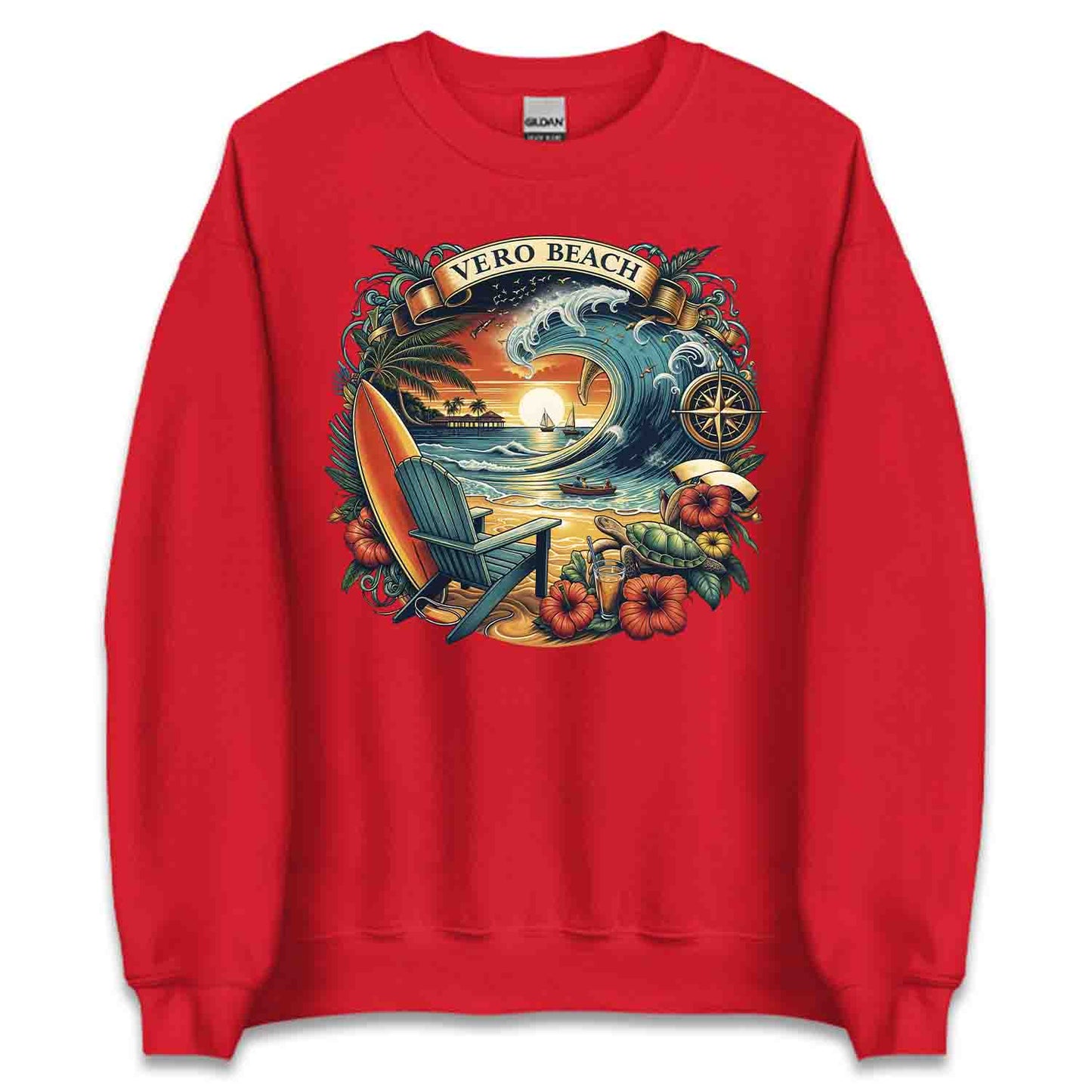 Vero Beach Surf Shirt | Retro Florida Sunset Tee, Sweatshirt, or Hoodie | PRODUCT CODE: VRASDSAJUW
