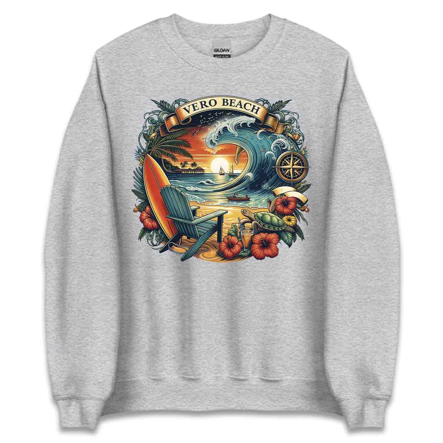 Vero Beach Surf Shirt | Retro Florida Sunset Tee, Sweatshirt, or Hoodie | PRODUCT CODE: VRASDSAJUW