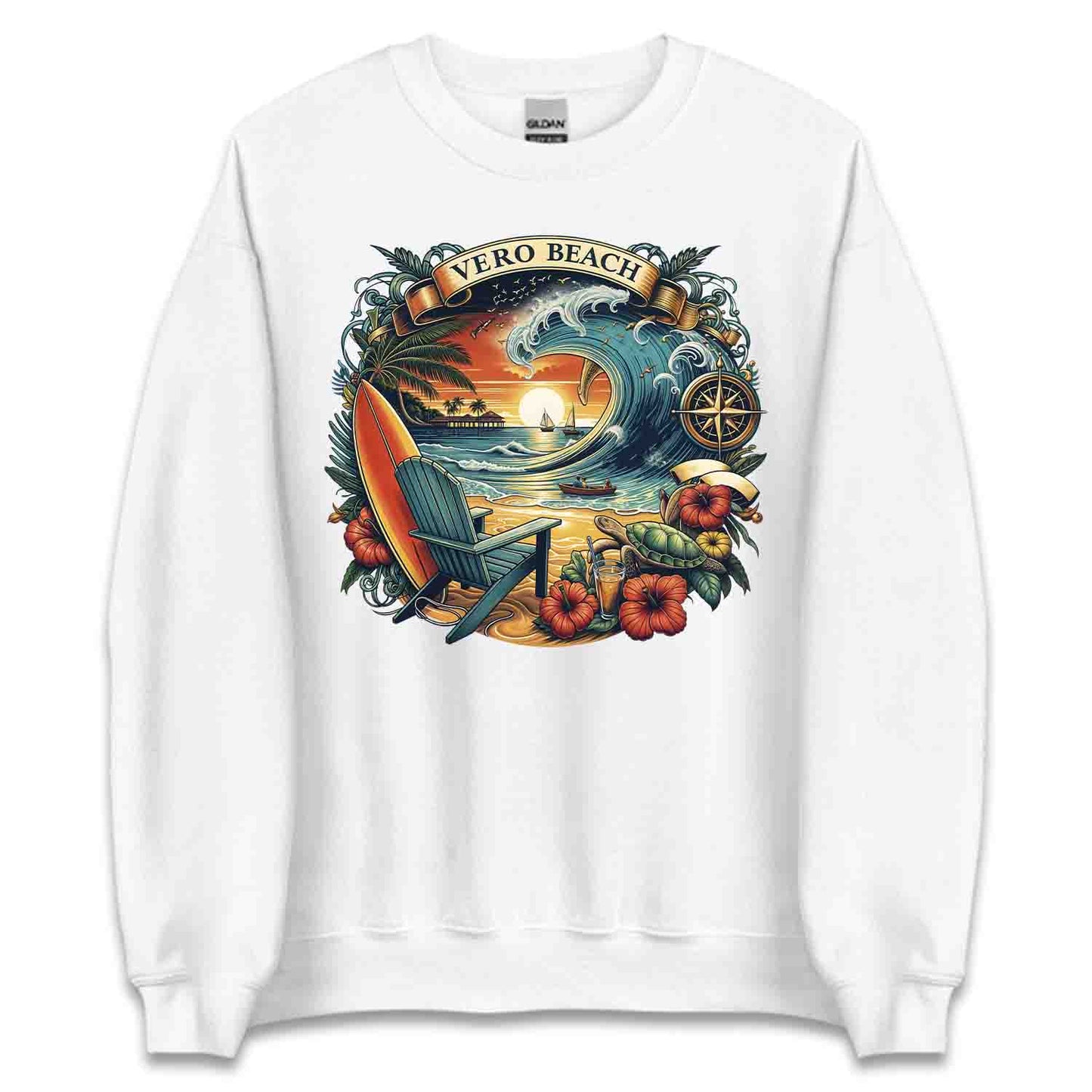 Vero Beach Surf Shirt | Retro Florida Sunset Tee, Sweatshirt, or Hoodie | PRODUCT CODE: VRASDSAJUW