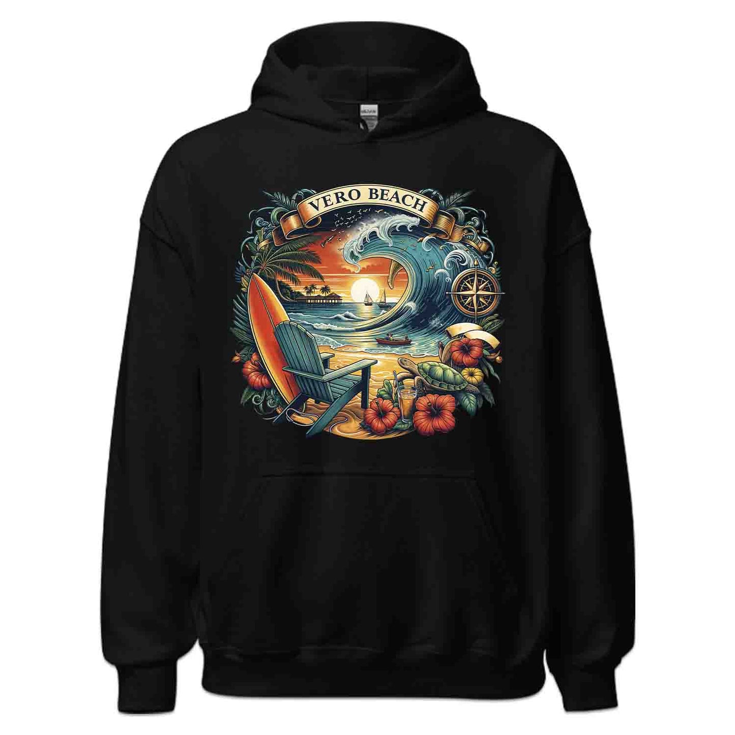 Vero Beach Surf Shirt | Retro Florida Sunset Tee, Sweatshirt, or Hoodie | PRODUCT CODE: VRASDSAJUW