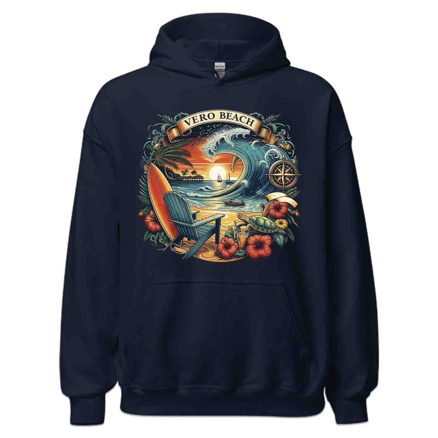 Vero Beach Surf Shirt | Retro Florida Sunset Tee, Sweatshirt, or Hoodie | PRODUCT CODE: VRASDSAJUW