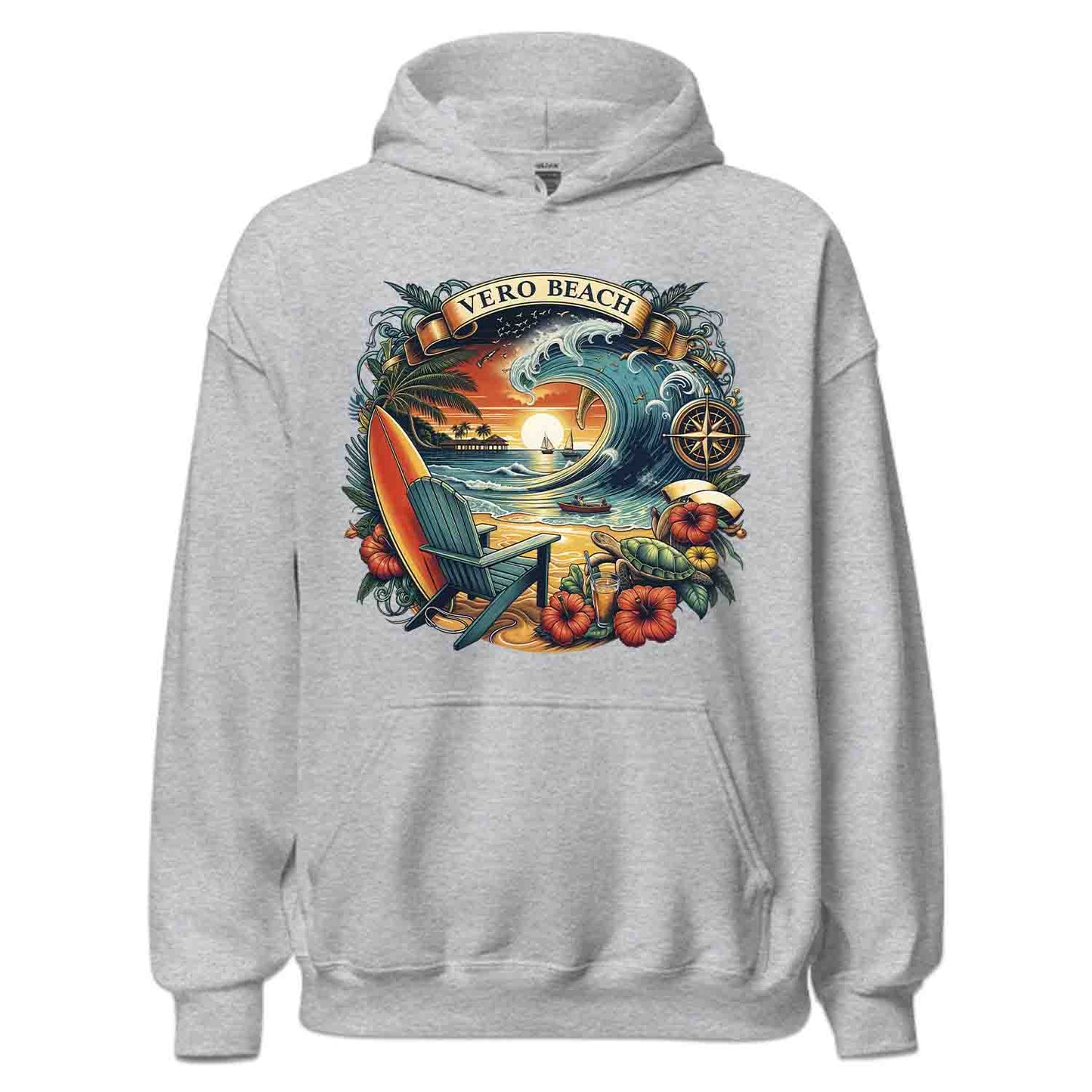 Vero Beach Surf Shirt | Retro Florida Sunset Tee, Sweatshirt, or Hoodie | PRODUCT CODE: VRASDSAJUW