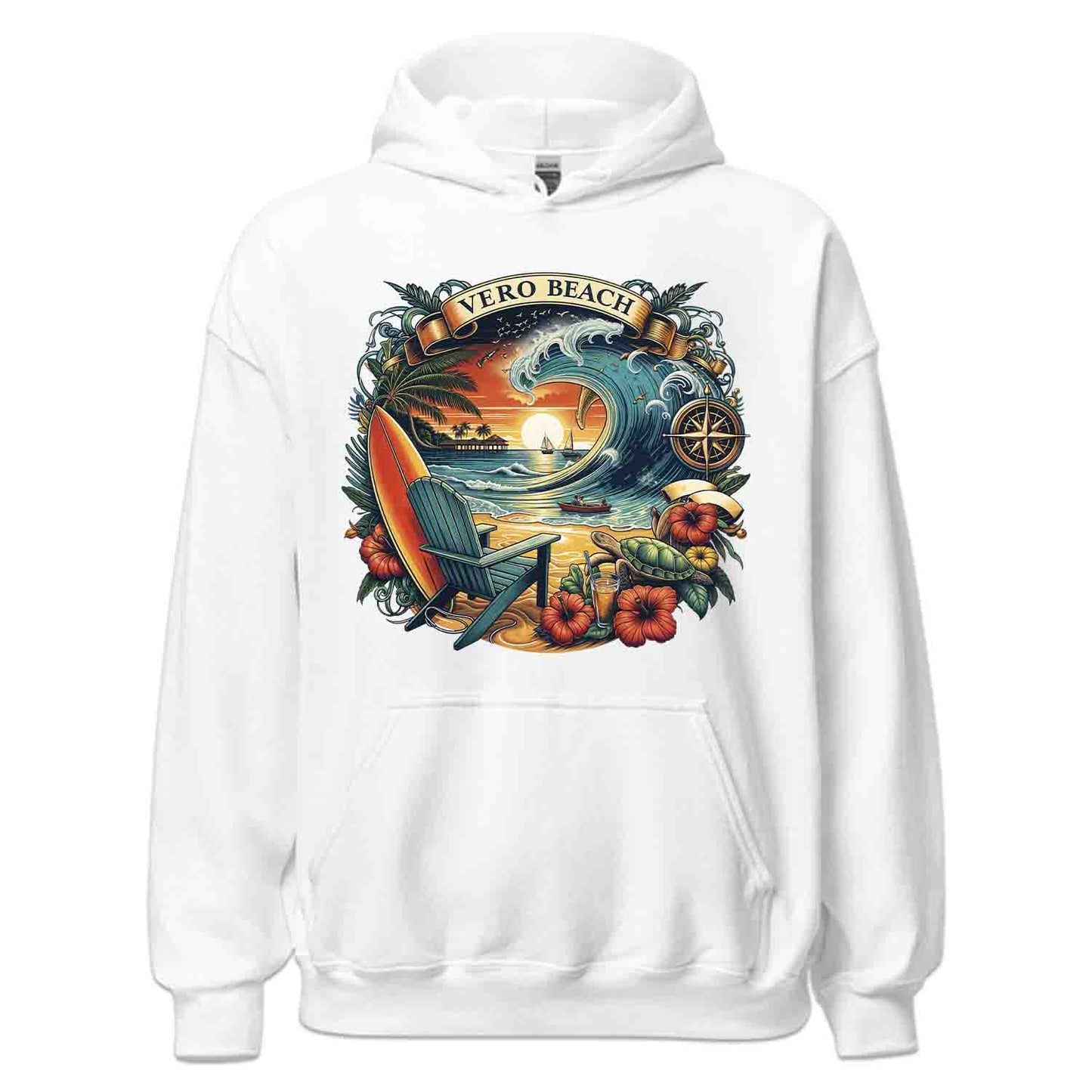 Vero Beach Surf Shirt | Retro Florida Sunset Tee, Sweatshirt, or Hoodie | PRODUCT CODE: VRASDSAJUW