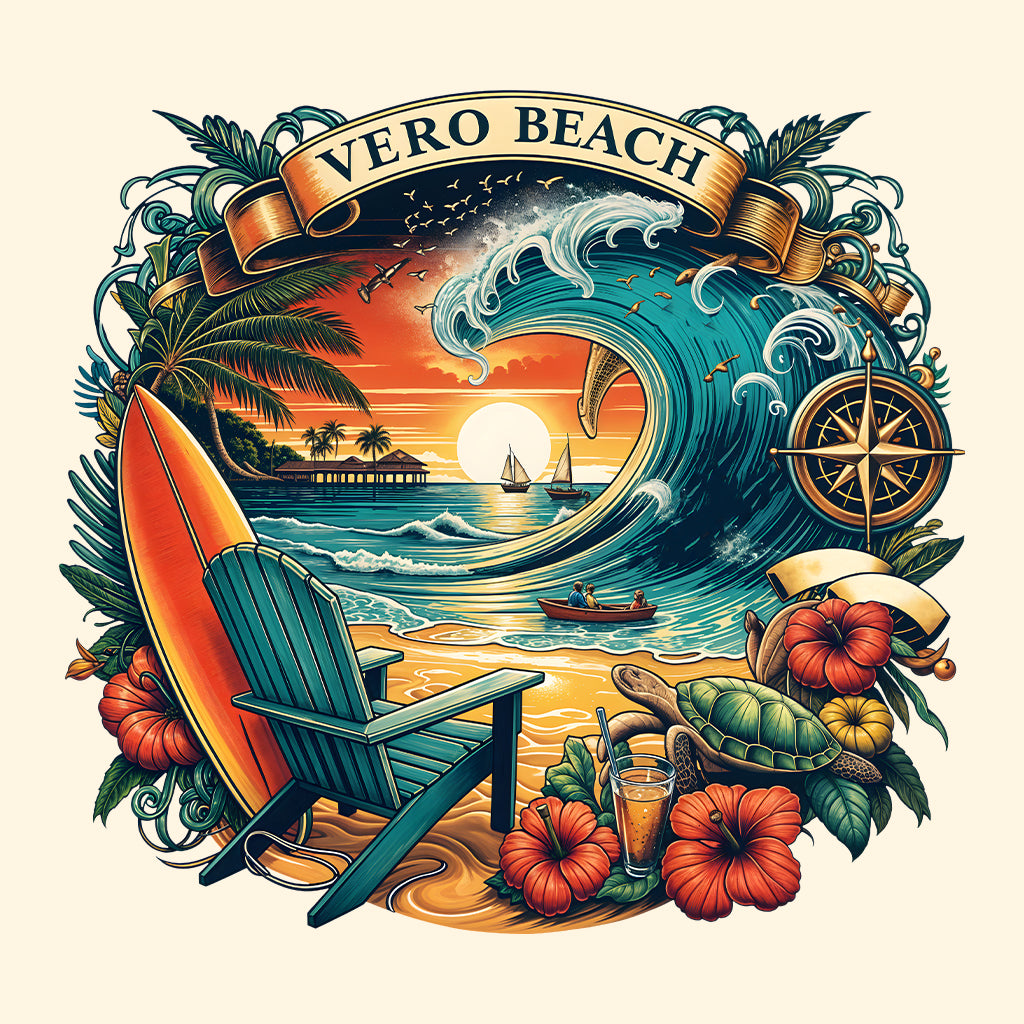 Vero Beach Surf Shirt | Retro Florida Sunset Tee, Sweatshirt, or Hoodie | PRODUCT CODE: VRASDSAJUW
