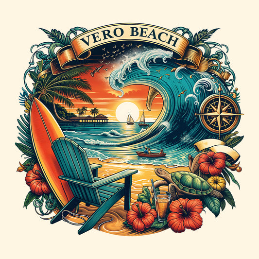 Vero Beach Surf Shirt | Retro Florida Sunset Tee, Sweatshirt, or Hoodie | PRODUCT CODE: VRASDSAJUW