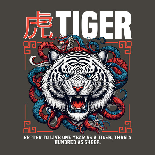White Tiger & Dragon Snake Fierce Asian Inspired Epic Battle Art | PRODUCT CODE: WHTGREDNKSAF