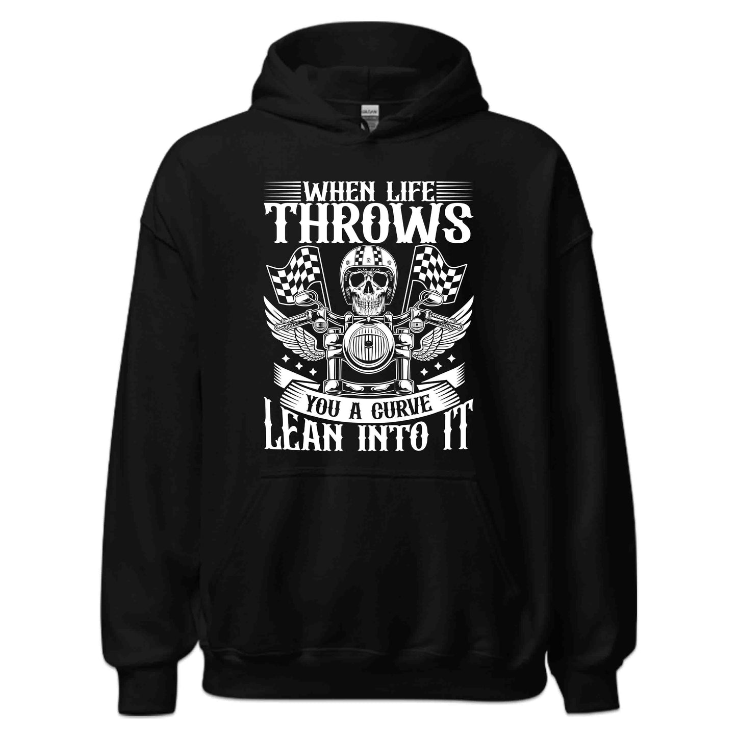 When Life Throws You a Curve Lean Into It Unique Biker Skull with Flags | PRODUCT CODE: WNLFUEBAOWG