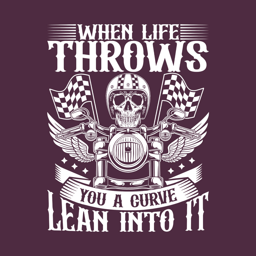 When Life Throws You a Curve Lean Into It Unique Biker Skull with Flags | PRODUCT CODE: WNLFUEBAOWG