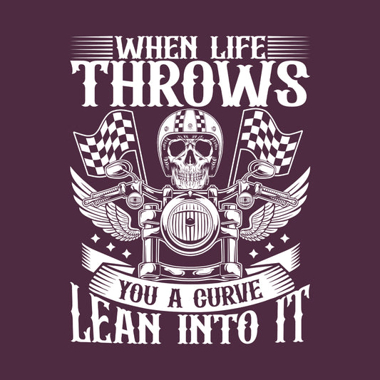 When Life Throws You a Curve Lean Into It Unique Biker Skull with Flags | PRODUCT CODE: WNLFUEBAOWG