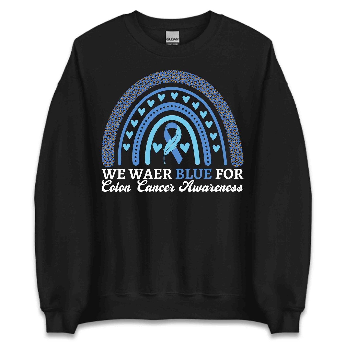 We Wear Blue For Colon Cancer Awareness Blue Ribbon Support | PRODUCT CODE: WRESNAIEBCO