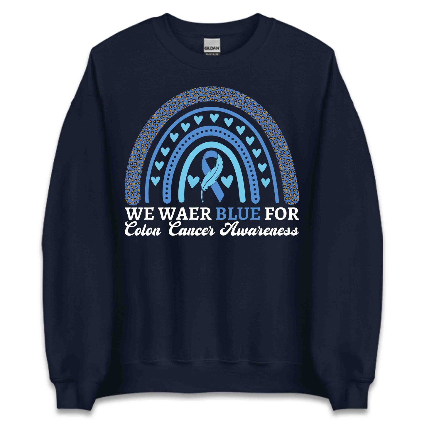 We Wear Blue For Colon Cancer Awareness Blue Ribbon Support | PRODUCT CODE: WRESNAIEBCO