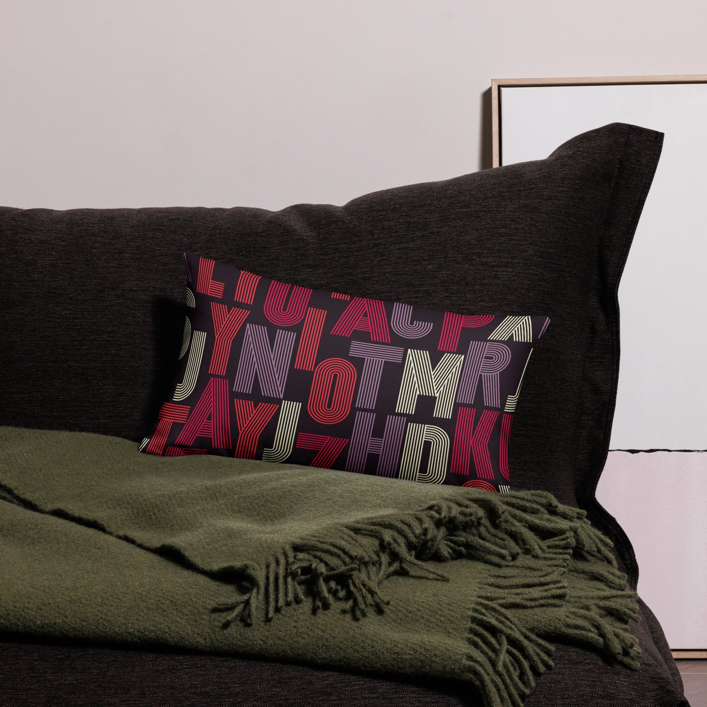 Retro Style Alphabets Pattern All-Over Print Premium Pillow