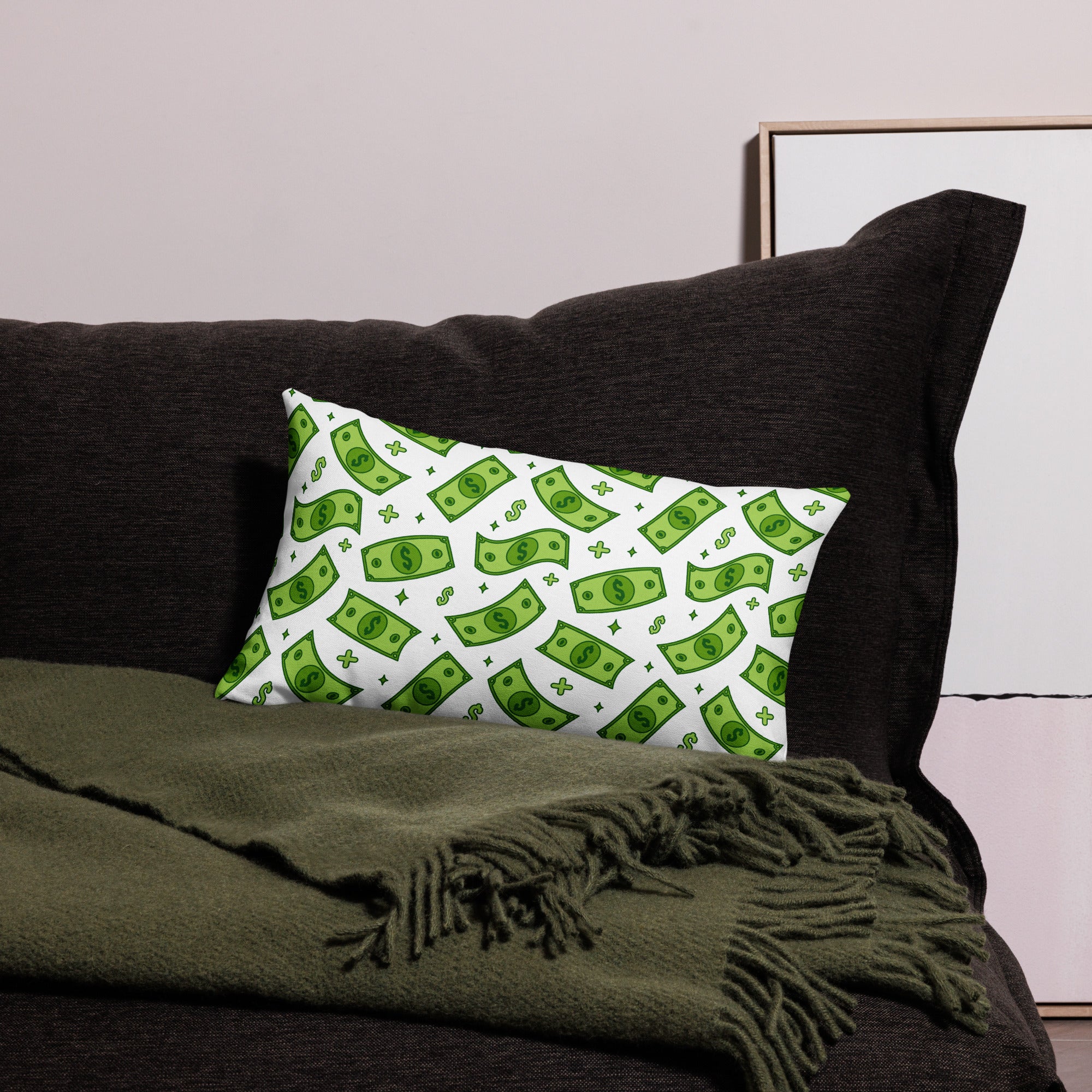 Dollar Currency Banknotes Pattern All-Over Print Premium Pillow