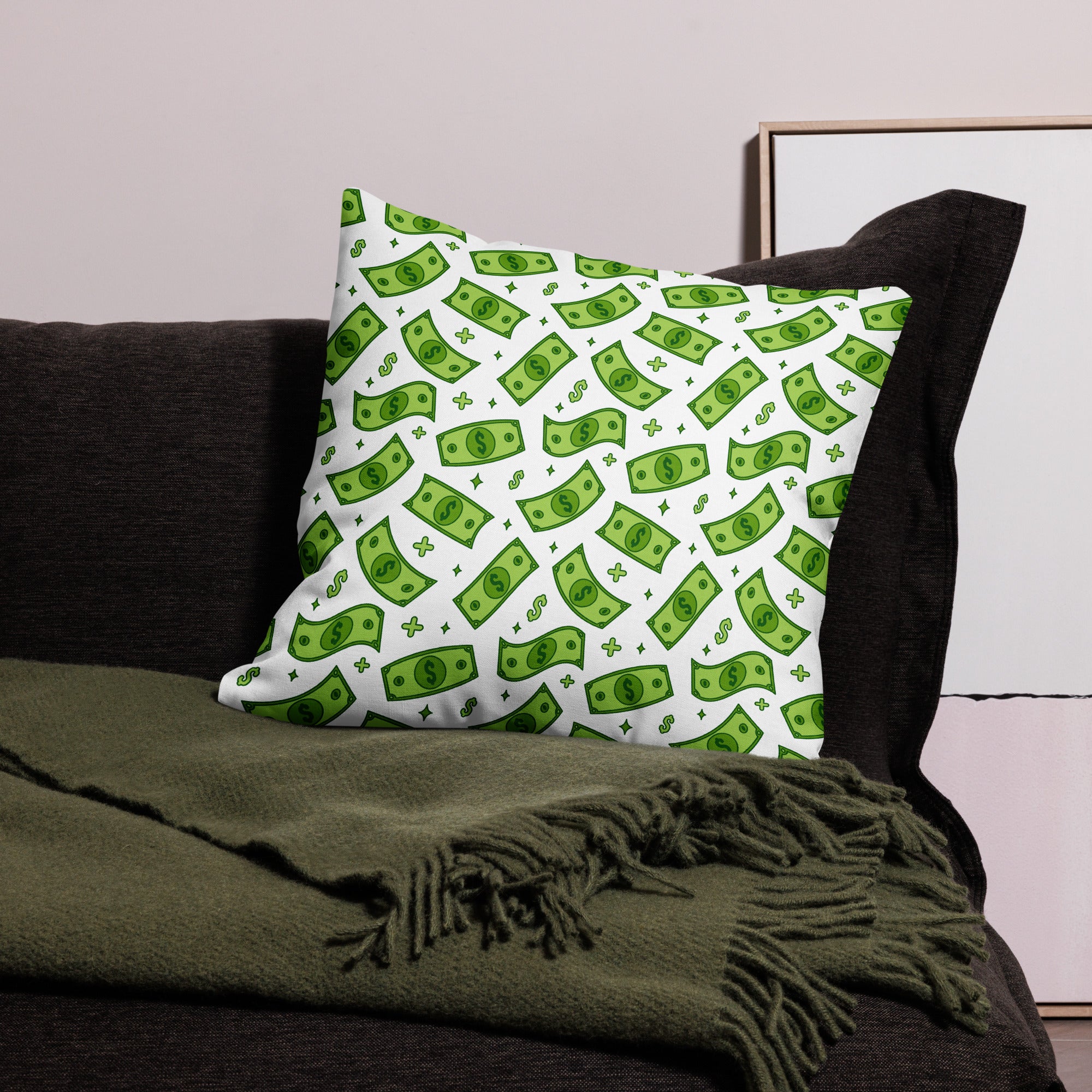 Dollar Currency Banknotes Pattern All-Over Print Premium Pillow