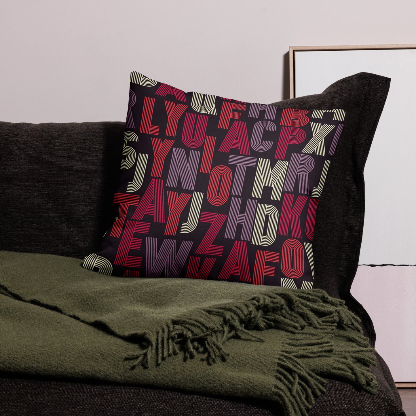 Retro Style Alphabets Pattern All-Over Print Premium Pillow