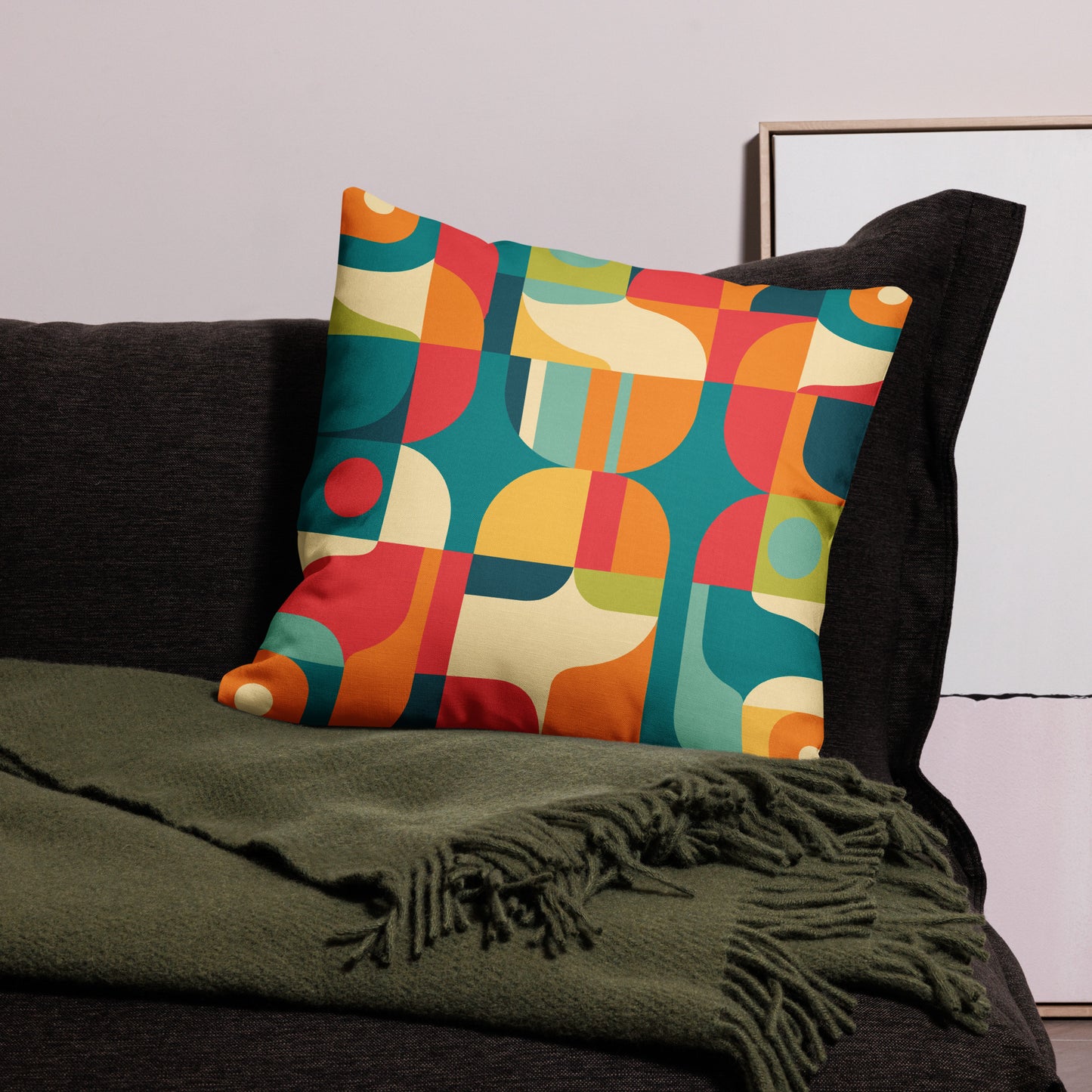 Abstract Retro Style Shapes Pattern All-Over Print Premium Pillow