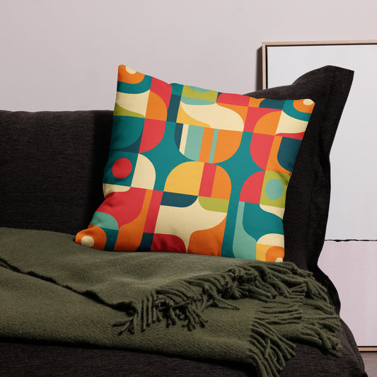 Abstract Retro Style Shapes Pattern All-Over Print Premium Pillow