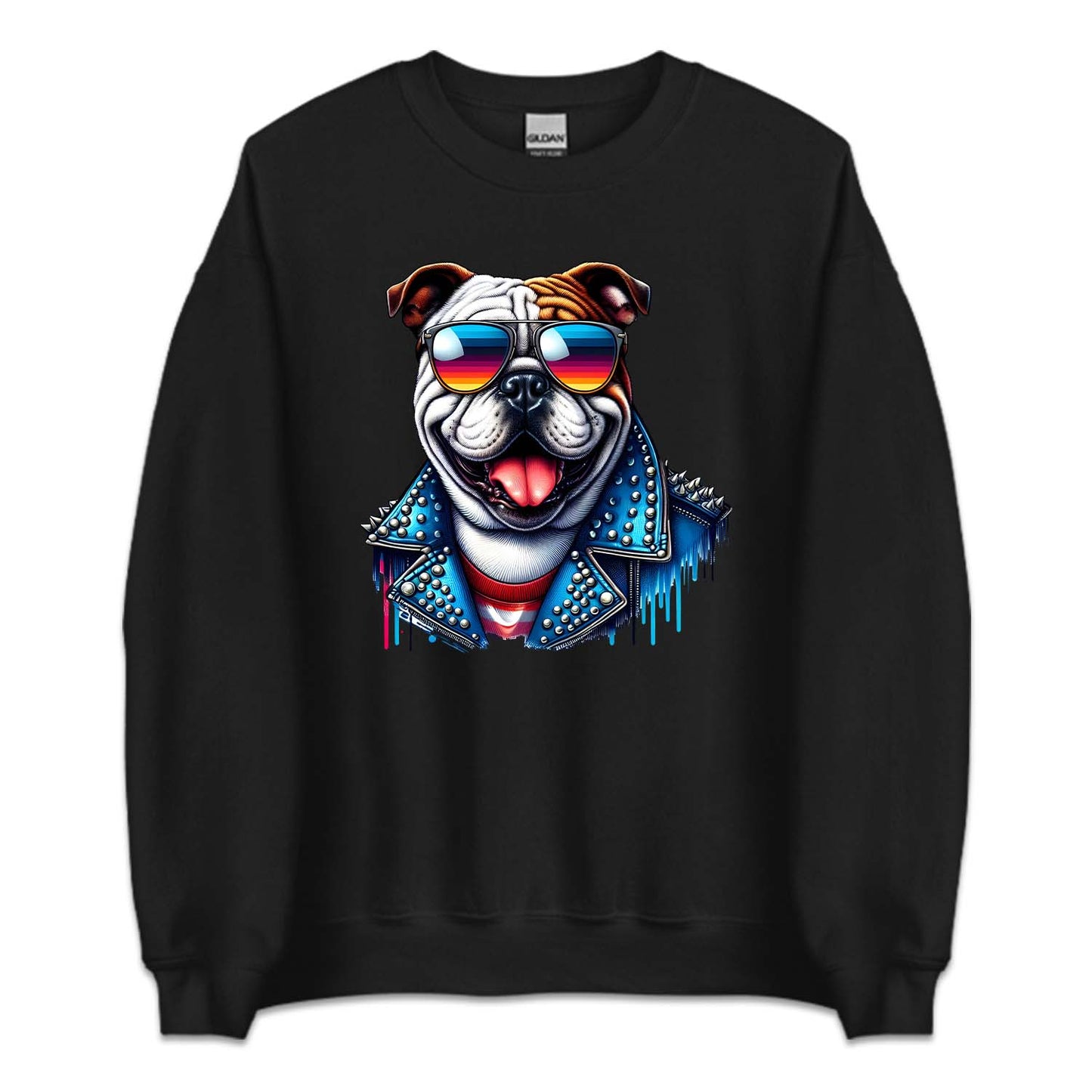 Bulldog Dog With Sunglasses Spiked Studded Jacket | PRODUCT CODE: BLUGDOKNP