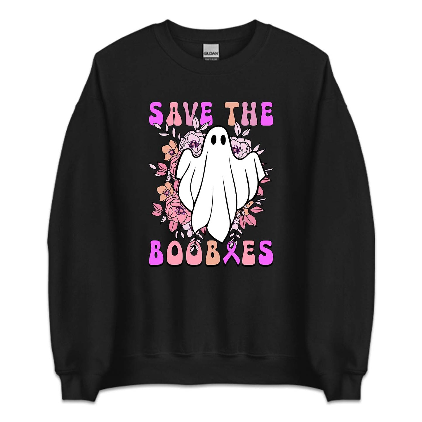 Save The Boobies Ghost With Flowers Halloween Breast Cancer | PRODUCT CODE: SVTHBOISHLB
