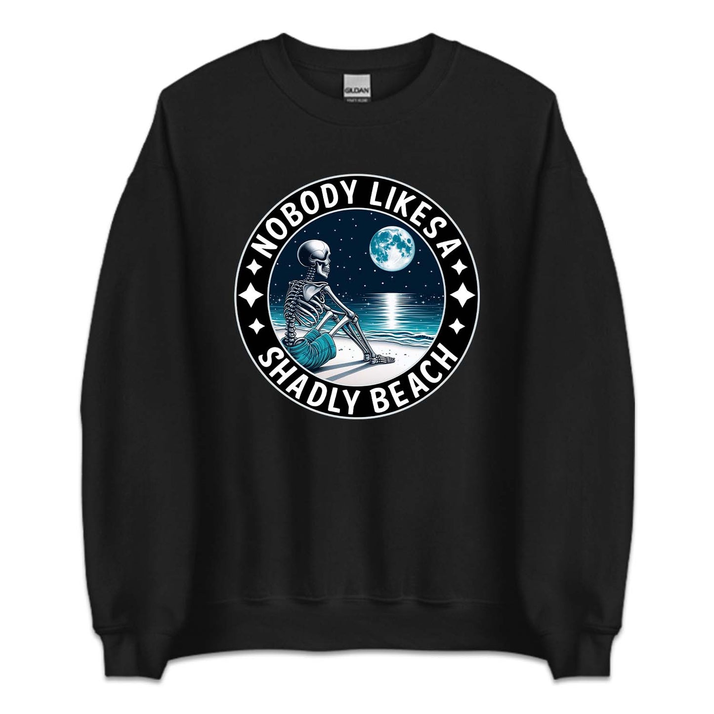 Nobody Likes A Shadly Beach Skeleton Sitting On A Beach | PRODUCT CODE: NBDLKASHBC