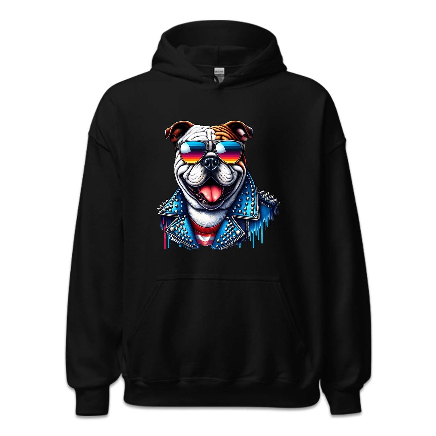 Bulldog Dog With Sunglasses Spiked Studded Jacket | PRODUCT CODE: BLUGDOKNP