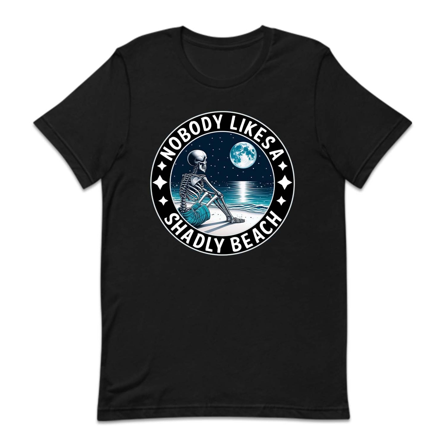 Nobody Likes A Shadly Beach Skeleton Sitting On A Beach | PRODUCT CODE: NBDLKASHBC