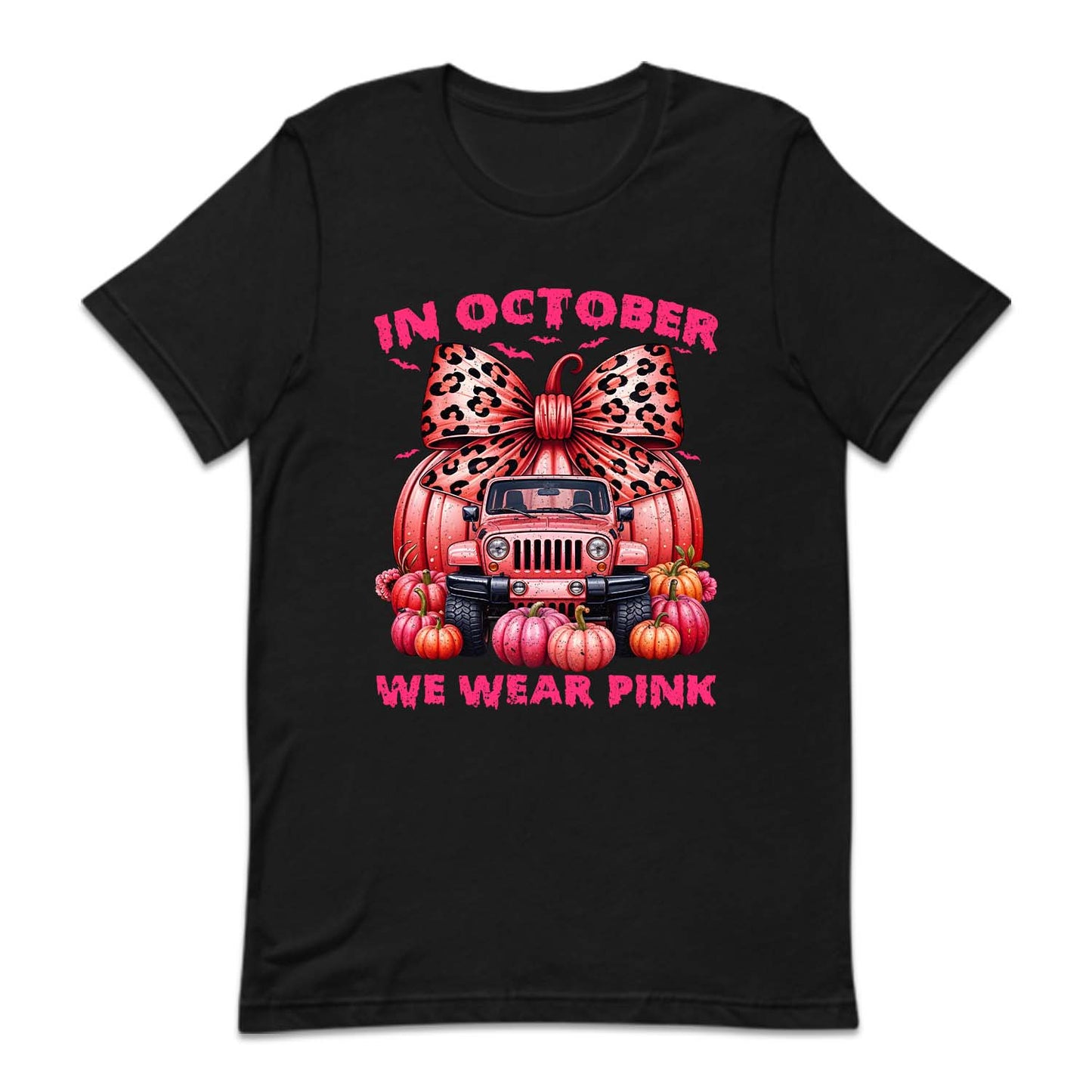 In October We Wear Pink Pink Ribbon Jeep With Pumpkins Halloween Breast Cancer | PRODUCT CODE: PNKRBOJPKS