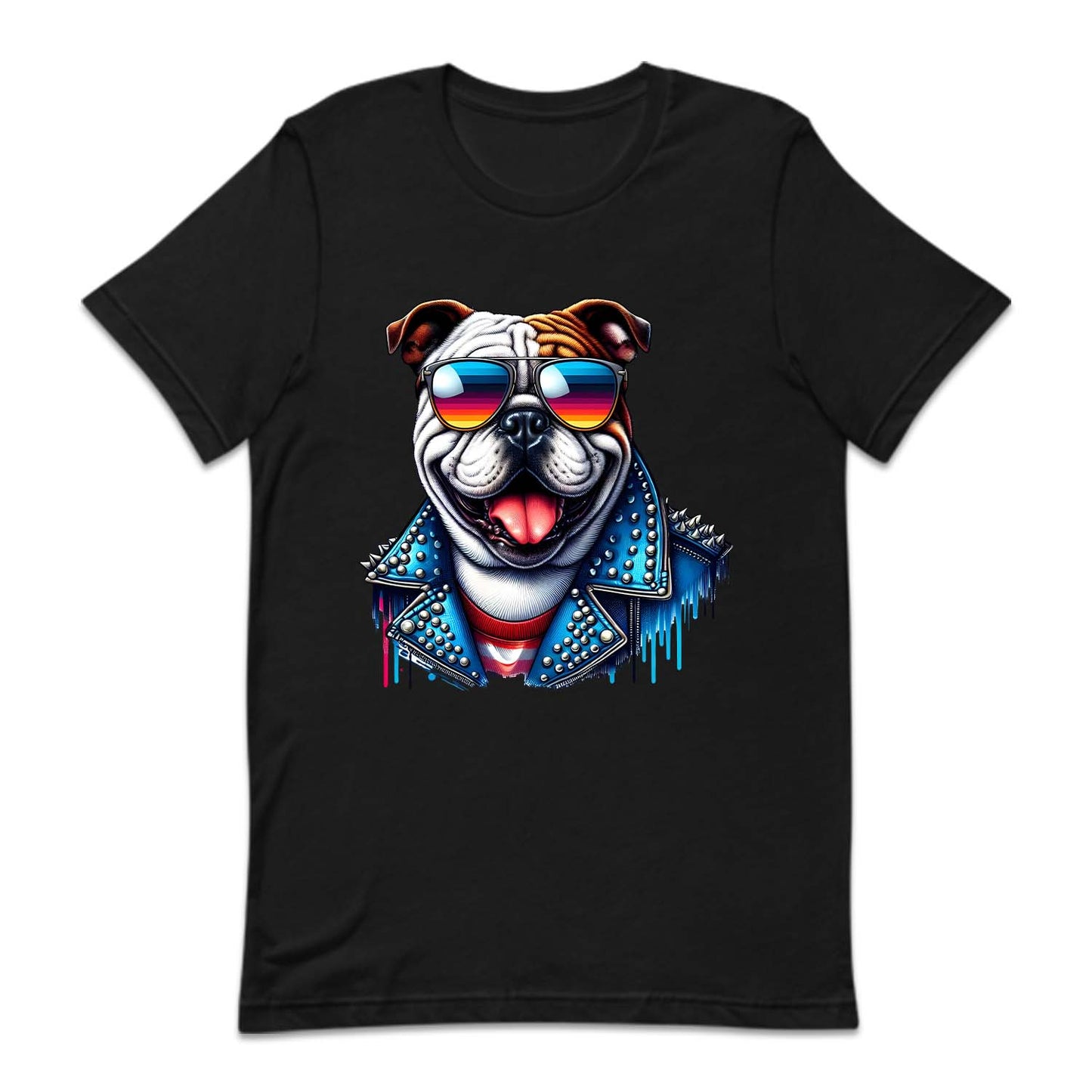 Bulldog Dog With Sunglasses Spiked Studded Jacket | PRODUCT CODE: BLUGDOKNP