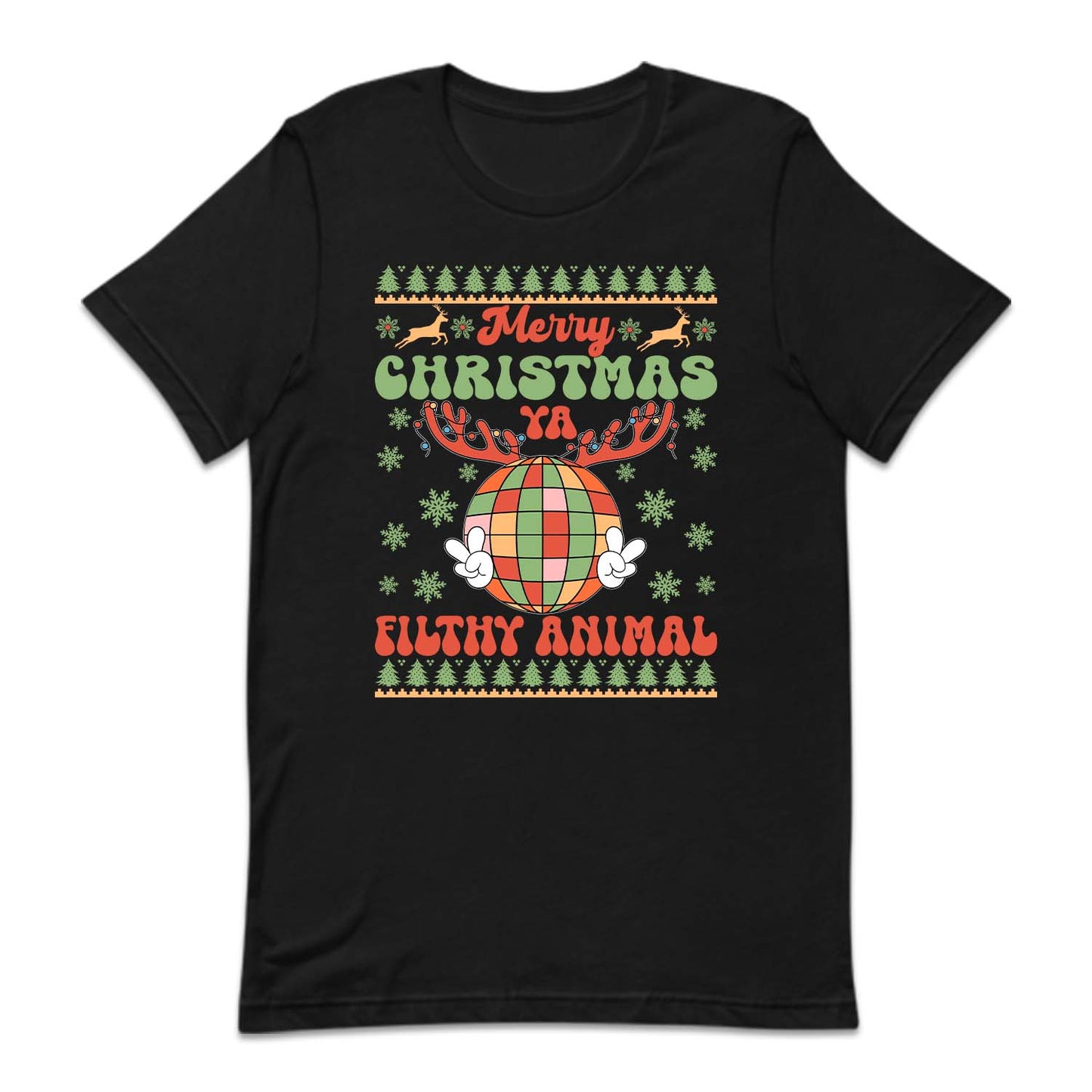Merry Christmas Ya Filthy Animal Vintage Disco Ball Reindeer Antlers Xmas | PRODUCT CODE: MRYCHTYFLTAN
