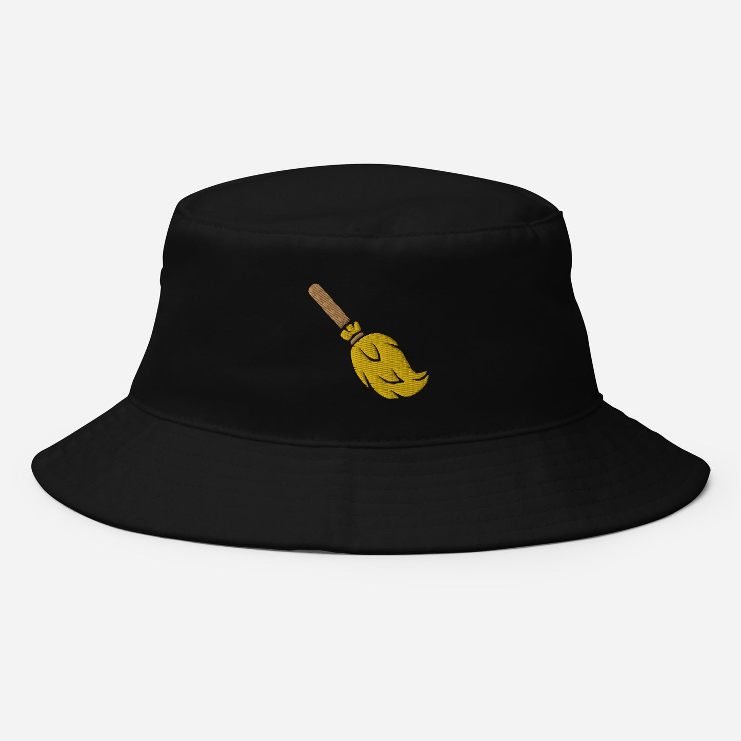 Halloween Broom Bucket Hat, Embroidered Witch Broom Stick Bucket Hat, Handmade Spooky Season Unisex Cotton Sun Hat