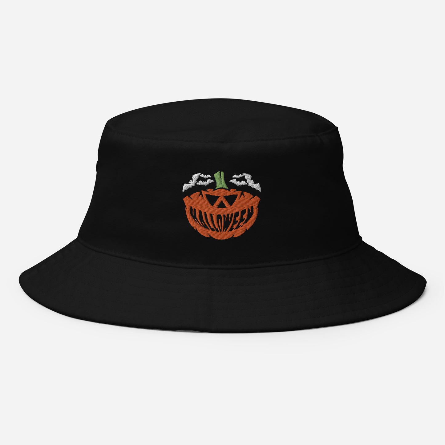 Halloween Smile Pumpkin Bucket Hat, Embroidered Flying Bats Bucket Hat, Handmade Evil Smile Unisex Cotton Sun Hat