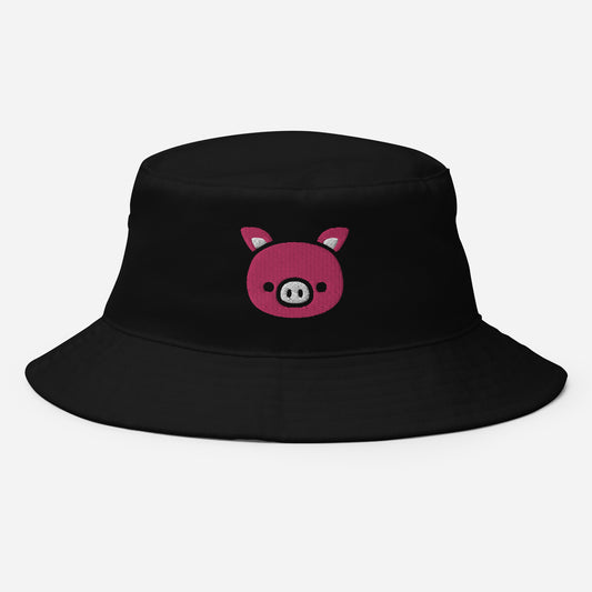 Pig Face Bucket Hat, Embroidered Farm Animal Bucket Hat, Handmade Cartoon Pig Unisex Cotton Sun Hat