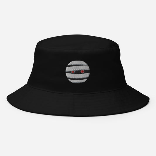 Halloween Mummy Bucket Hat, Embroidered Mummy Face Bucket Hat, Handmade Scary Emoji Unisex Cotton Sun Hat