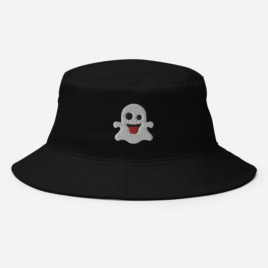 Halloween Ghost Bucket Hat, Embroidered Boo Ghost Bucket Hat, Handmade Scary Smile Emoji Unisex Cotton Sun Hat