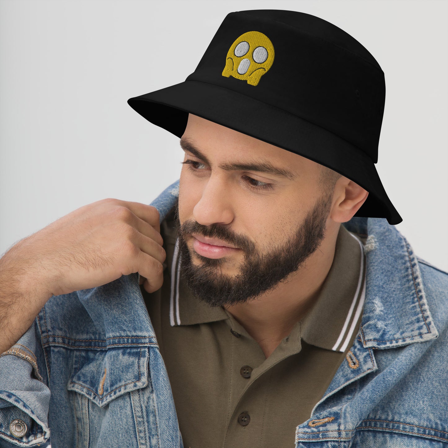 Halloween Shock Emoji Bucket Hat, Embroidered Funny Emoticon Bucket Hat, Handmade Spooky Face Unisex Cotton Sun Hat