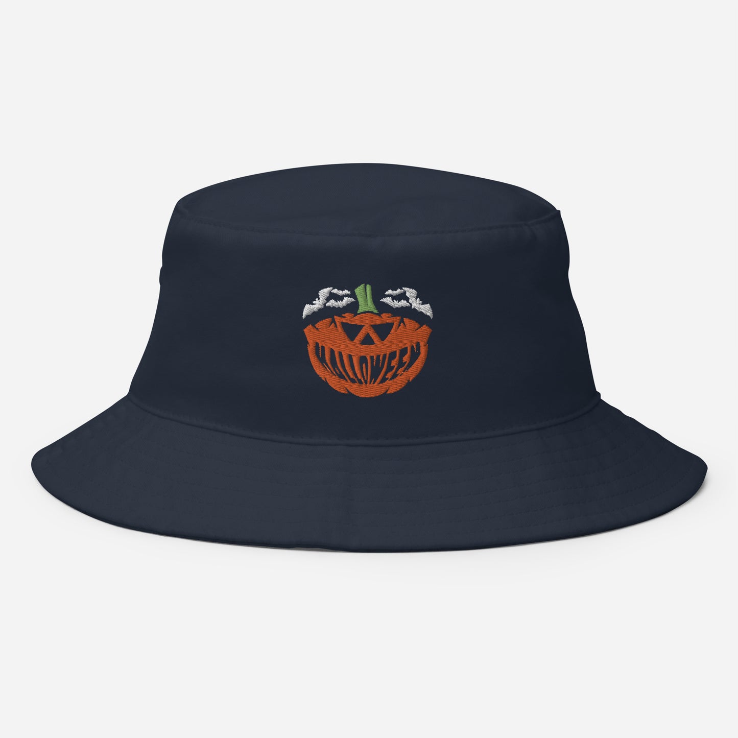 Halloween Smile Pumpkin Bucket Hat, Embroidered Flying Bats Bucket Hat, Handmade Evil Smile Unisex Cotton Sun Hat