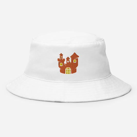 Halloween Haunted Hosue Bucket Hat, Embroidered Spooky House Bucket Hat, Handmade Halloween Season Unisex Cotton Sun Hat